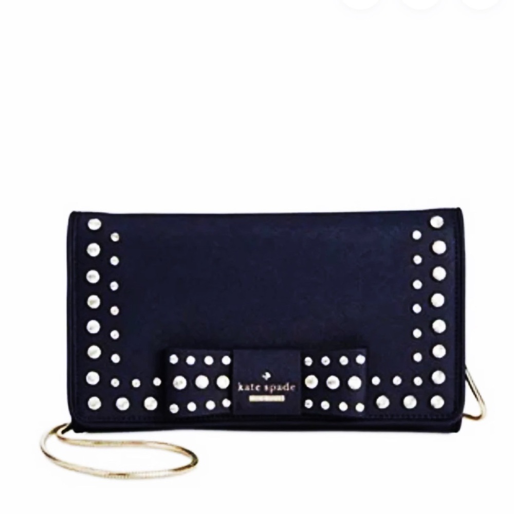 Kate Spade black Studded Bow Clutch with Chain